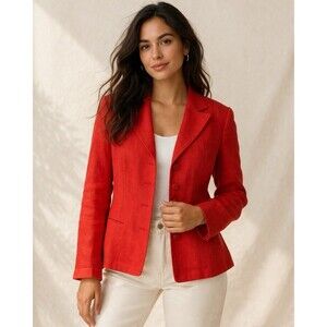 Susie Tompkins 100% Linen Red Blazer Womens Size 6 Tailored Jacket
